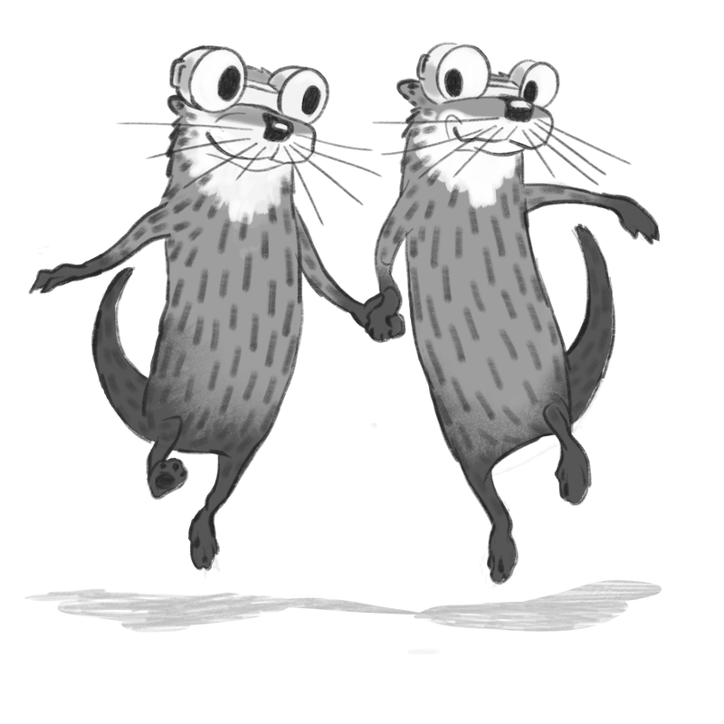 Two otters holding hands